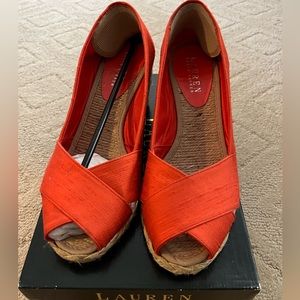 Lauren by Ralph Lauren red-orange wedged heels